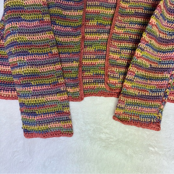 Vintage SIGRID OLSEN Sport Hand Knit Rainbow Cardigan Sweater L Cotton Linen Y2K - Picture 5 of 9